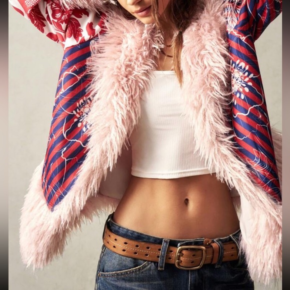 Luxe boho floral print fur coat jacket - Picture 8 of 8